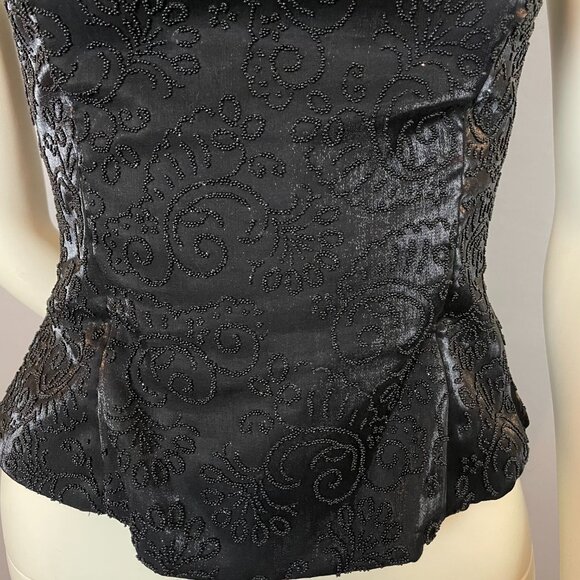 Vintage 90s Prom Halter Top‎ Beads Tie Black Zip-Up Flaws Princess Sleeveless - Picture 5 of 12